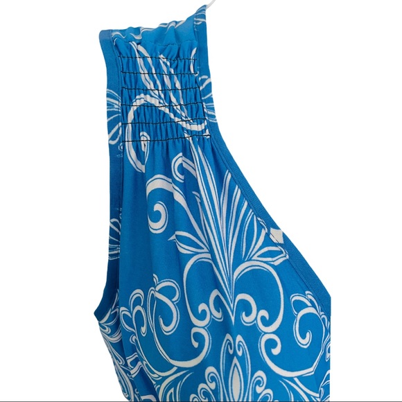 Summer NWT Dress Sleeveless Surplice Smock Waist Sleeveless Maxi Blue White S - Picture 6 of 10